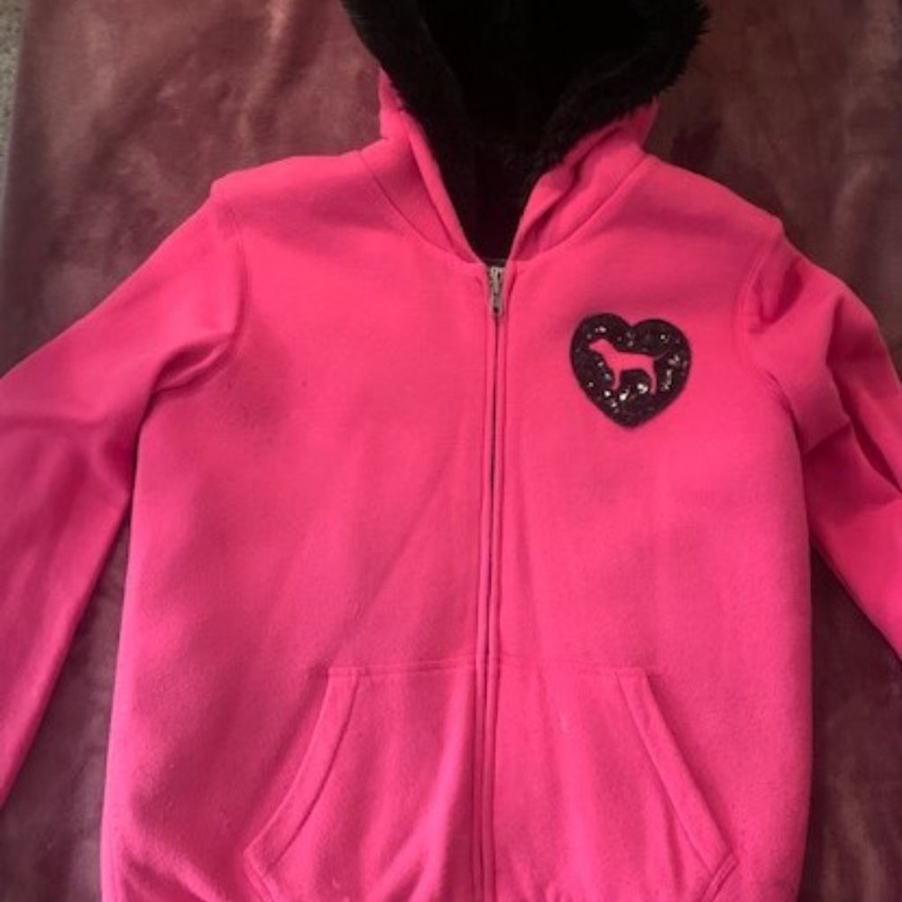 PINK VS Fleece Sherpa Lined Hoodie Sweatshirt Pink